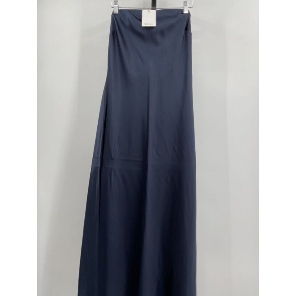 Quince Women's 100% Washable Silk Strapless Midi Dress Navy Blue M